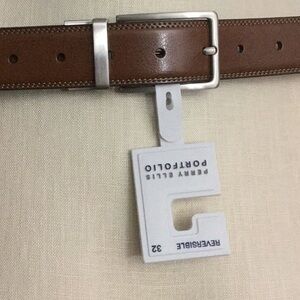 NWT Perry Ellis Bonded Leather Belt Sz 32 Tan Blk